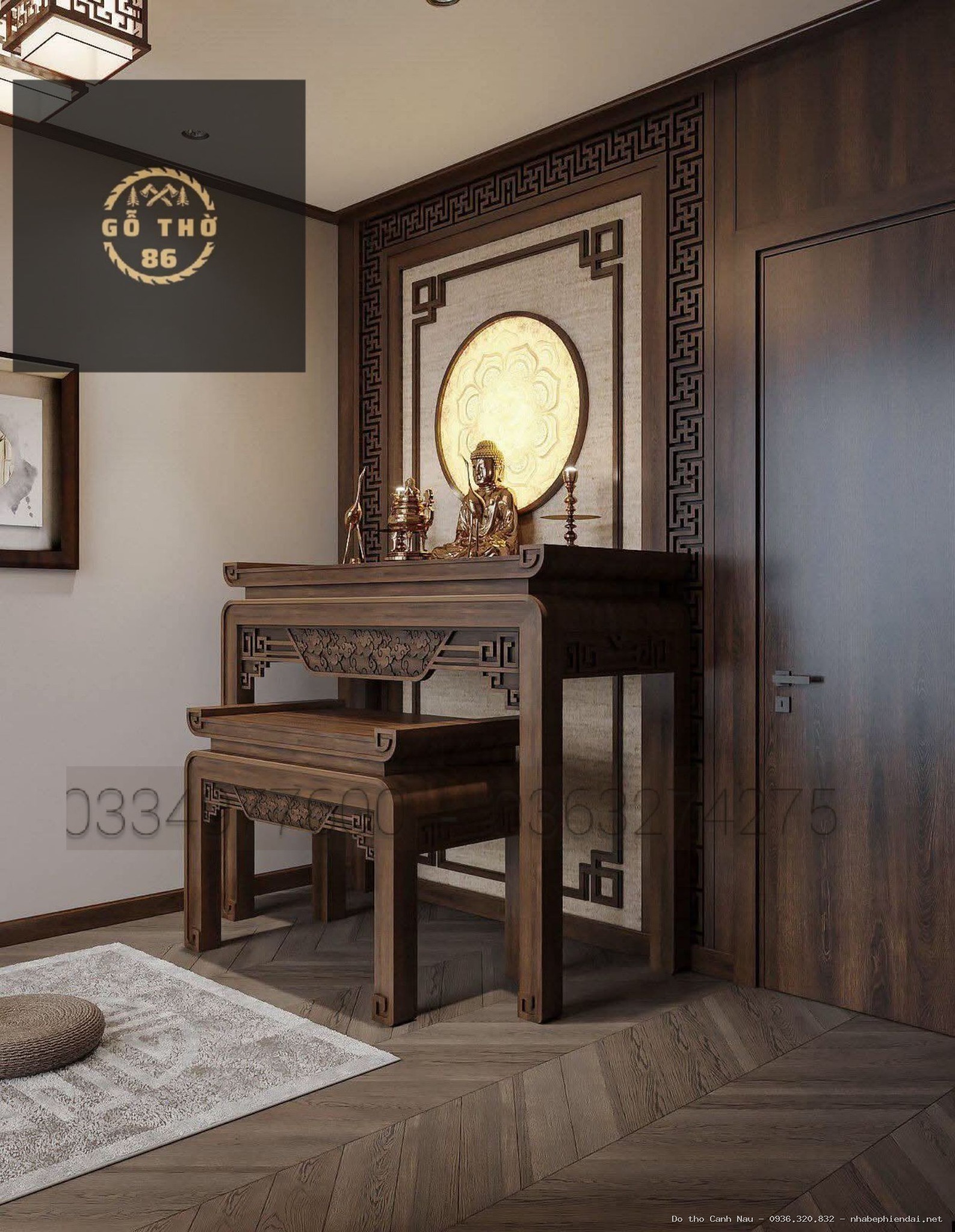 Bàn thờ hiện đại chạm sen cổ to - Kho bàn thờ hiện đại